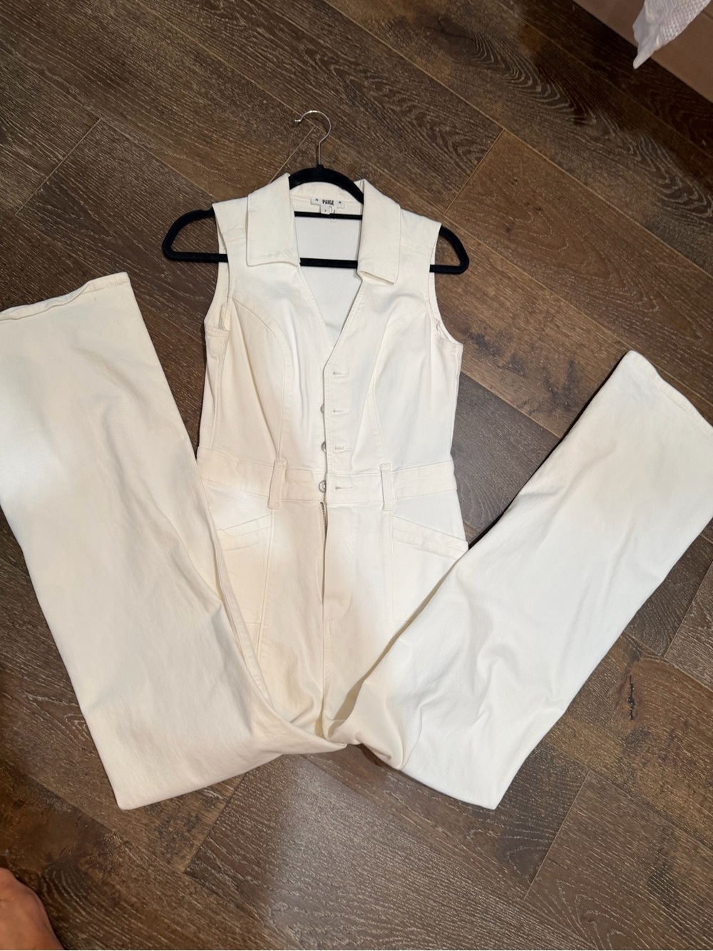 Paige Sleeveless White Denim Jumpsuit 2
